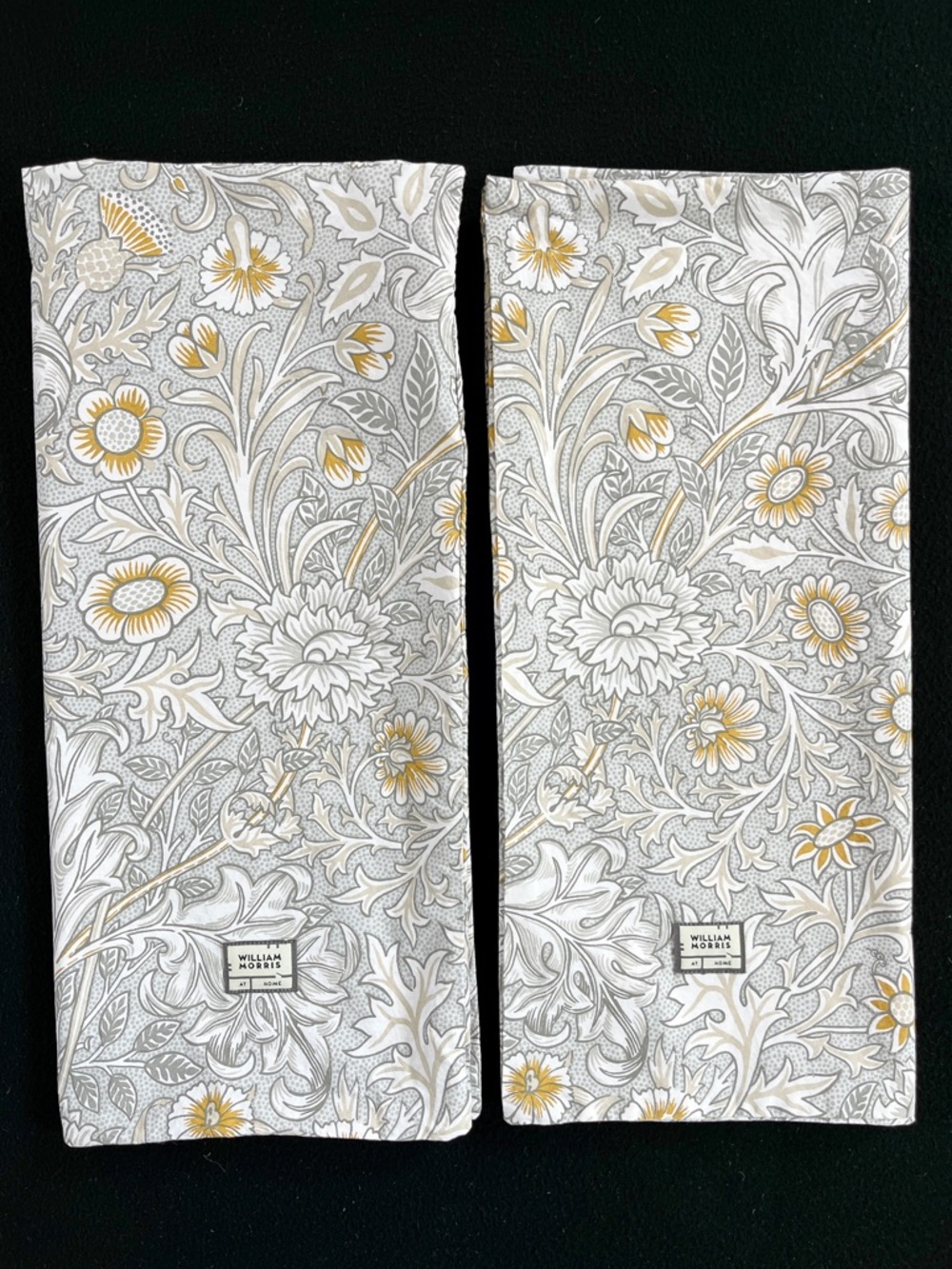 2 William Morris King Pillow Shams Double Bough Beige Floral Mustard Yellow